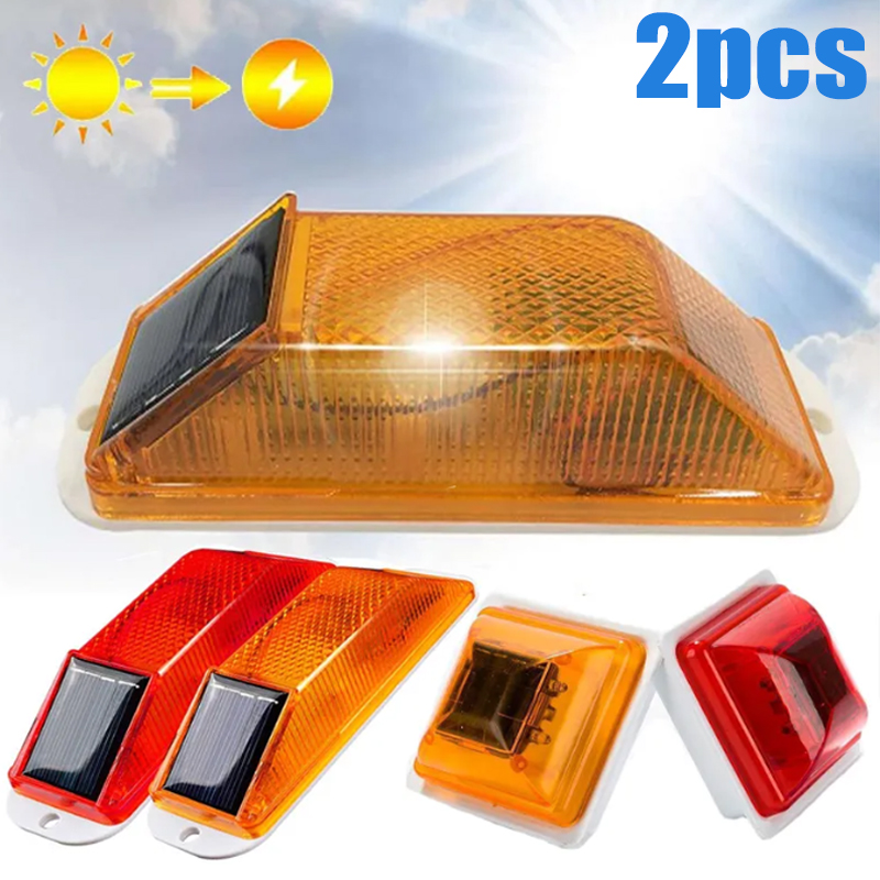 Sos Light Strobe - ไฟเตือนพลังงานแสงอาทิตย์2ชิ้นโคมไฟ LED ชาร์จไฟได้ตอนกลางคืนเพื่อความปลอดภัยในการขับขี่ไฟแฟลชพลังงานแสงอาทิตย์ชิป LED อุปกรณ์เสริมรถยนต์